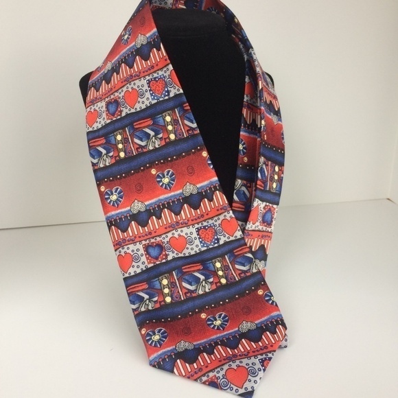 Tie Red & Blue with Hearts - Picture 1 of 3